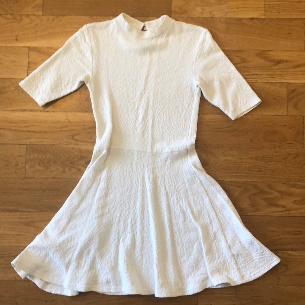 White high neck half sleeve skater dress